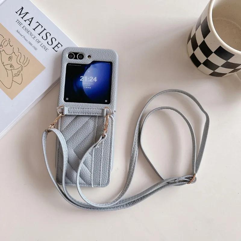Lanyard Crossbody Wallet Phone Case for Samsung Galaxy Z Flip 6 5 4 3 Flip6 Flip5 Flip4 Flip3 5G Card Slot Holder Leather Cover