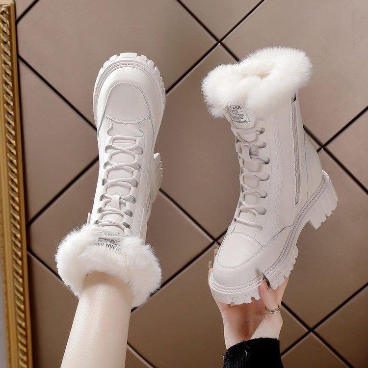 

Snow boots winter new thick-soled piled thickened warm non-slip medium tube heightening snow cotton boots 40 слонова кістка