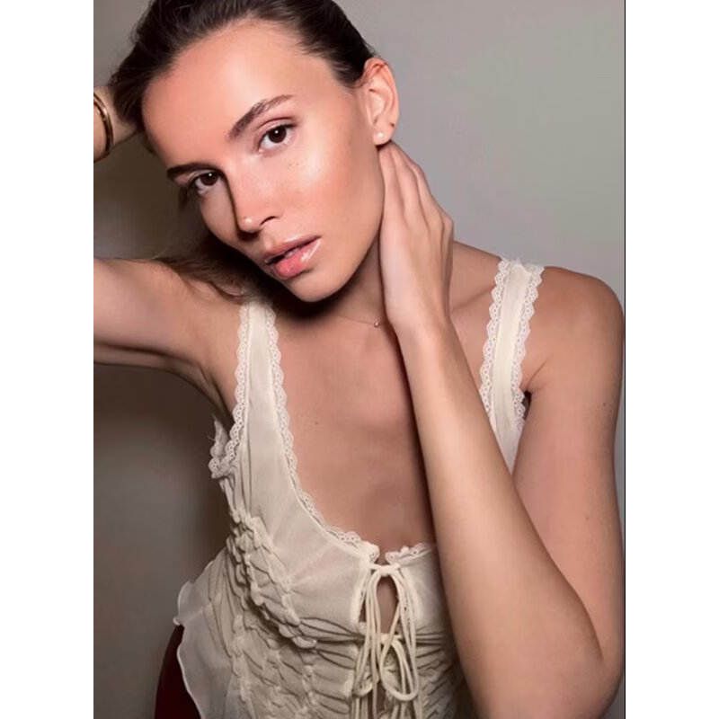 Zbzr Spring New Women clothes Western Style Bowknot Decoration Lace-up Slim fit Sexy Pleat Sling Vest Top