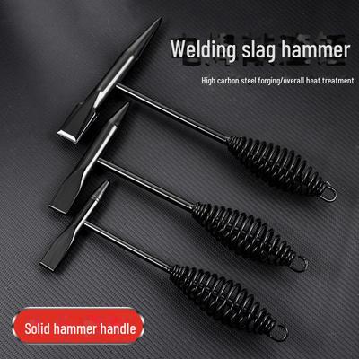 500g Black Stainless Steel Double-Head Slag Hammer with Spring Handle