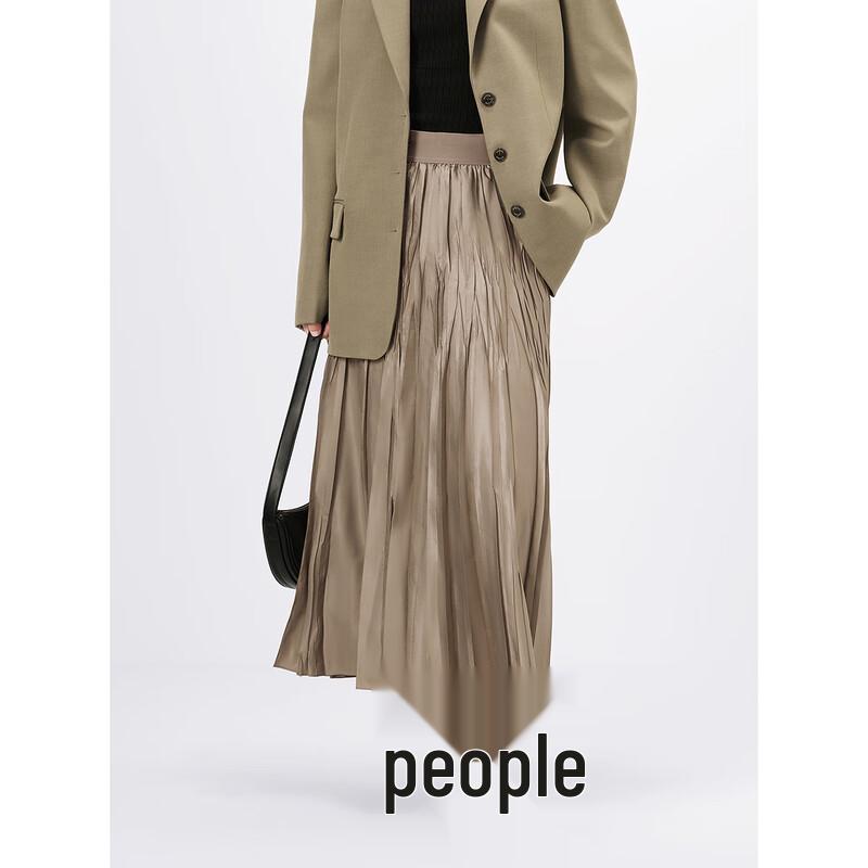 Women's Textured Pleated High-Waist A-Line Midi Skirt