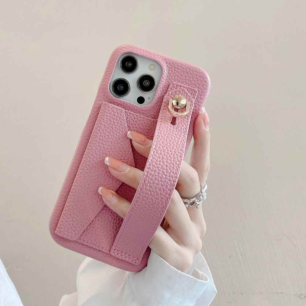 Für iPhone 15 Pro Max Hülle mit Kartenfach Handschlaufe Ständer PU-Leder+PET Handyhülle