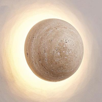 Nordic Wabi-Sabi Yellow Travertine LED Semicircular Wall Lamp for Bedroom and Balcony.