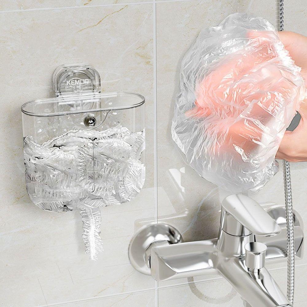 Transparent Suction Cup Cling Film Organizer Large Capacity Food Cover Storage Box  Kitchen