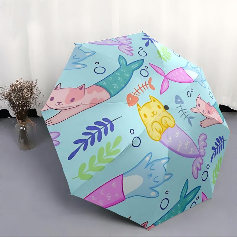 1pc Mermaid Cats Automatic Folding Umbrella - 8-Rib Automatic Open/Close, Portable Collapsible Compact Umbrella yy251218065