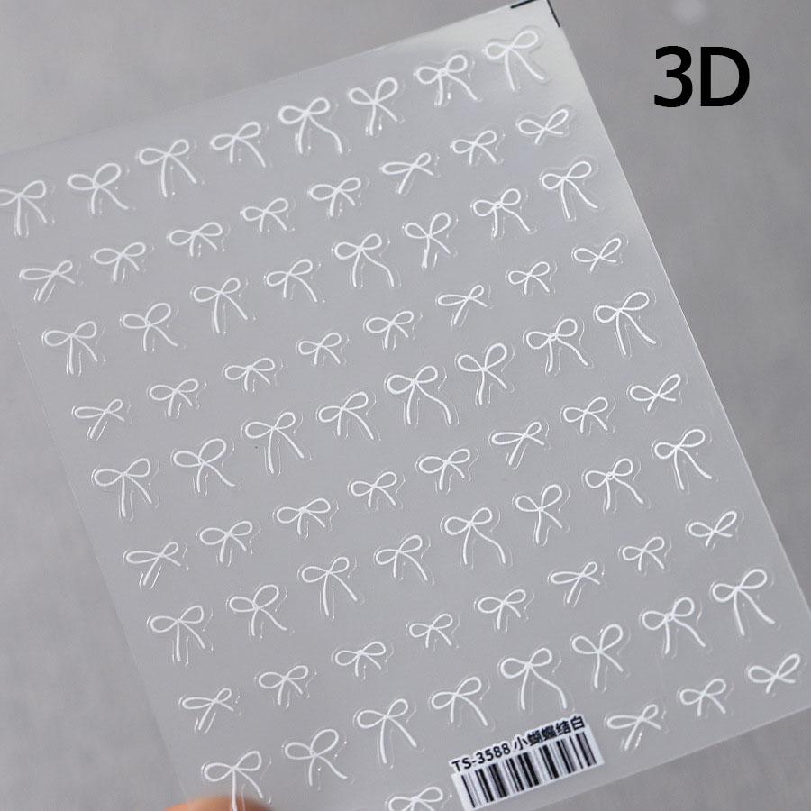 Lovely Gold Silver Black White Line Bowknot 3D Self Adhesive Nail Art Decorations Stickers Ribbon Cute Manicure Decals