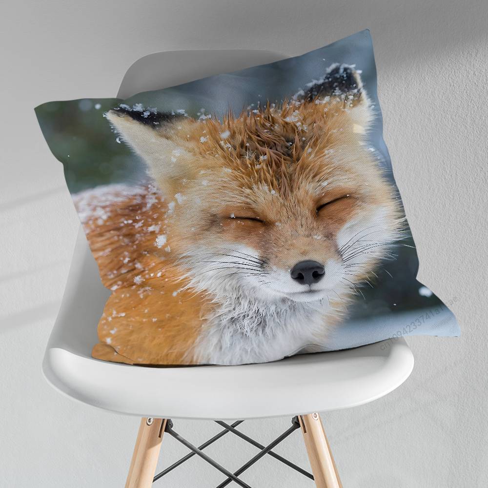 Cute Fox Animal Expression Throw Pillow Case Living Room Sofa Cushion Cover For Home Bedroom Decoration Protector