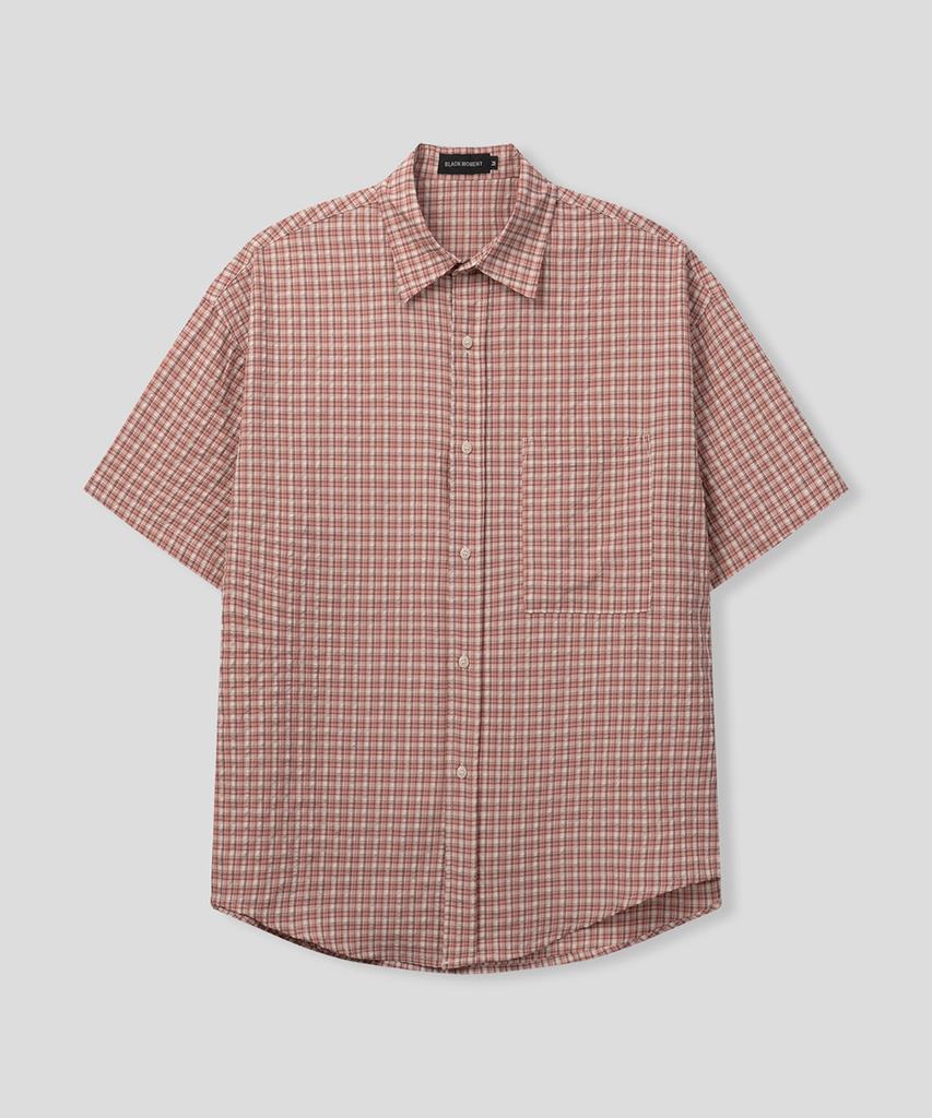 BLACK MOMENT Summer Light Crinkle Check Shirt [Blue]