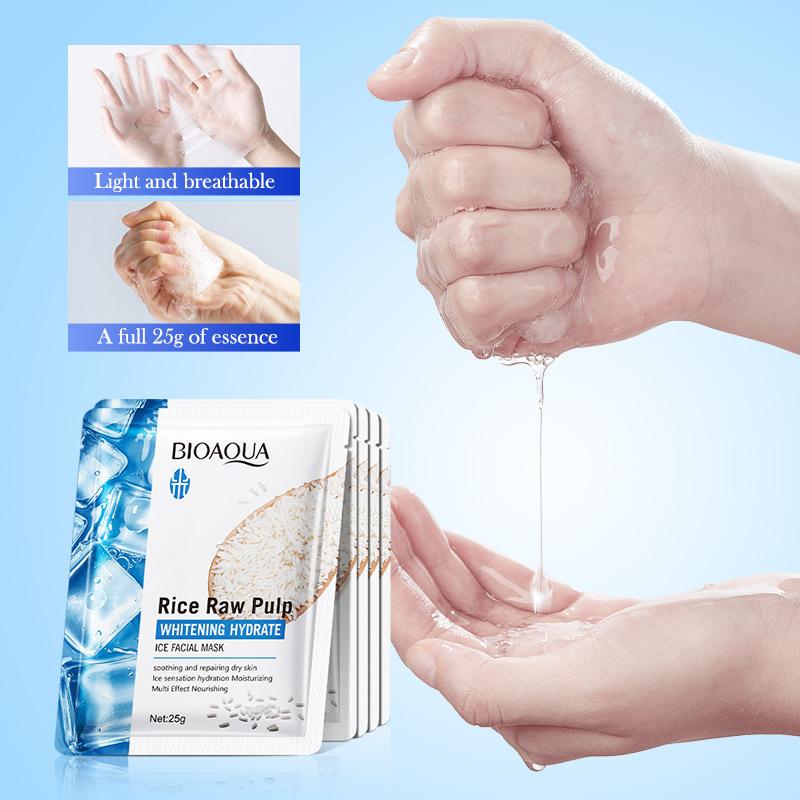 5pcs BIOAQUA Rice Raw Pulp Face Mask Hydrating Brightening Nourishing Moisturizing Ice Facial Masks Skin Care