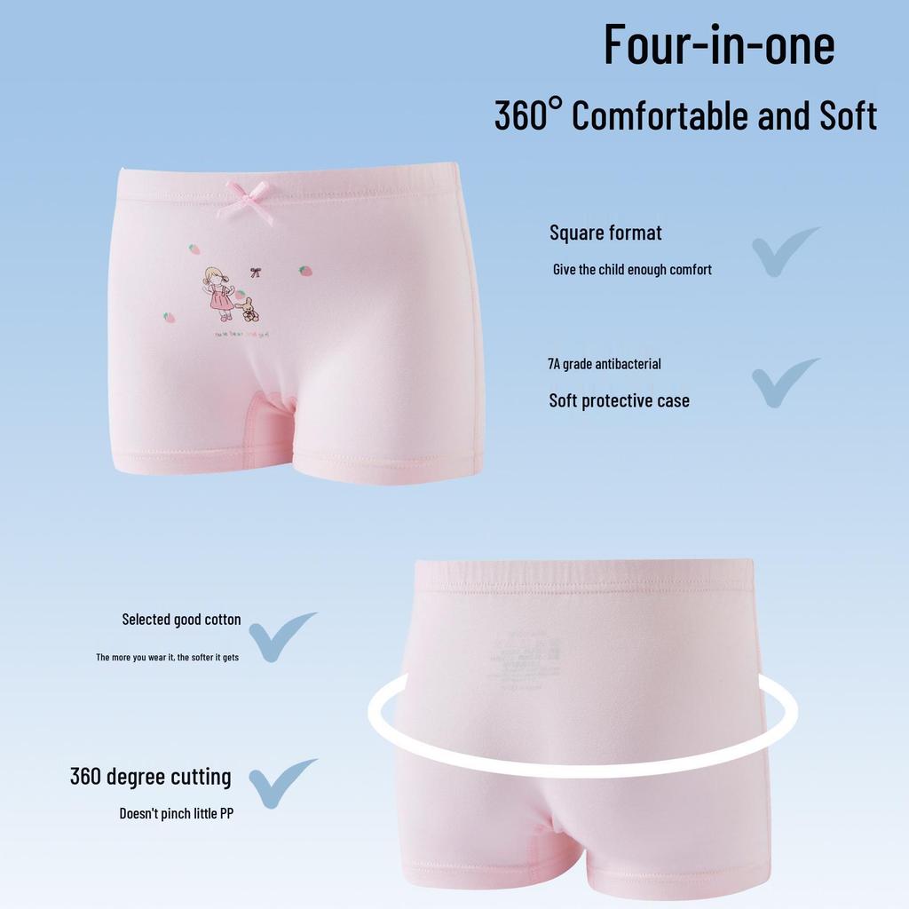 Girls' Pure Cotton Cartoon Boxer Briefs - Antibacterial & Comfortable Toddler Underwear