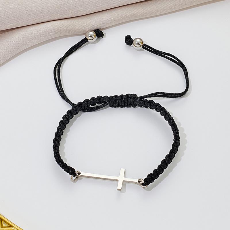 Elegant Cross Pendant Bracelet - Stainless Steel Fashionable Rope Design