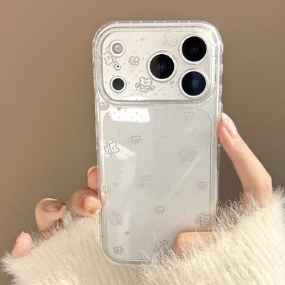 Coque de téléphone transparente motif pois coréens ours mignon graffiti pour iPhone 17promax 13 14 15 16Pro Max Housse de protection antichoc dessin animé