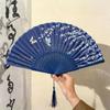 Faux Silk Material Wood Folding Fan Bamboo Frame Handheld Fan New Flower Bird Fan  For Women