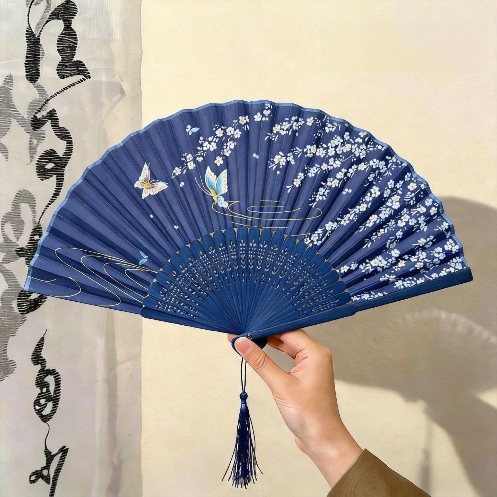 Faux Silk Material Wood Folding Fan Bamboo Frame Handheld Fan New Flower Bird Fan For Women