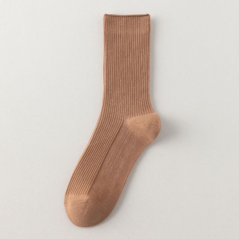 Ladies Spring and Autumn with Pure Color Simple Boneless Long Pile Pile Cotton Socks