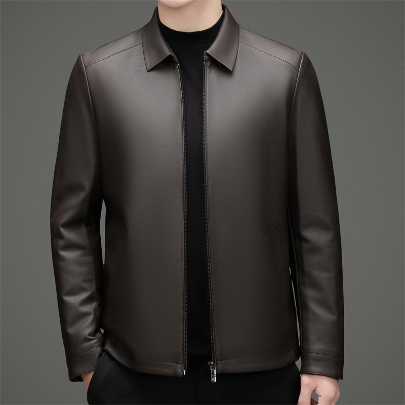 Autumn and winter new Haining clothes men's business casual simple sheepskin jacket dad lapel leather jacket