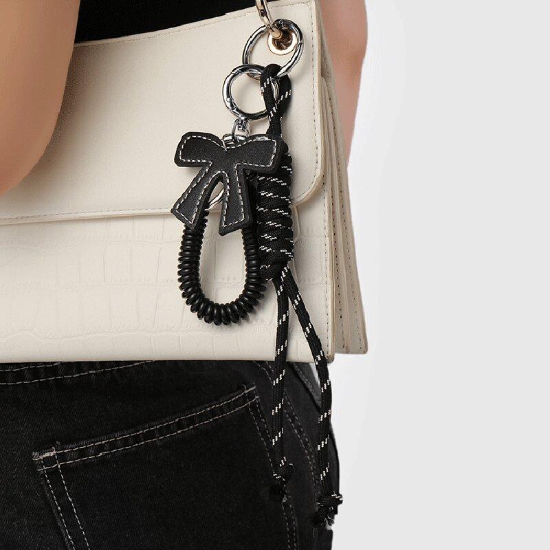 Yogodlns Kunstleder Schleife Dekor Mini Rucksack Hängende Handtasche Anhänger Tasche Anhänger Taschen Zubehör