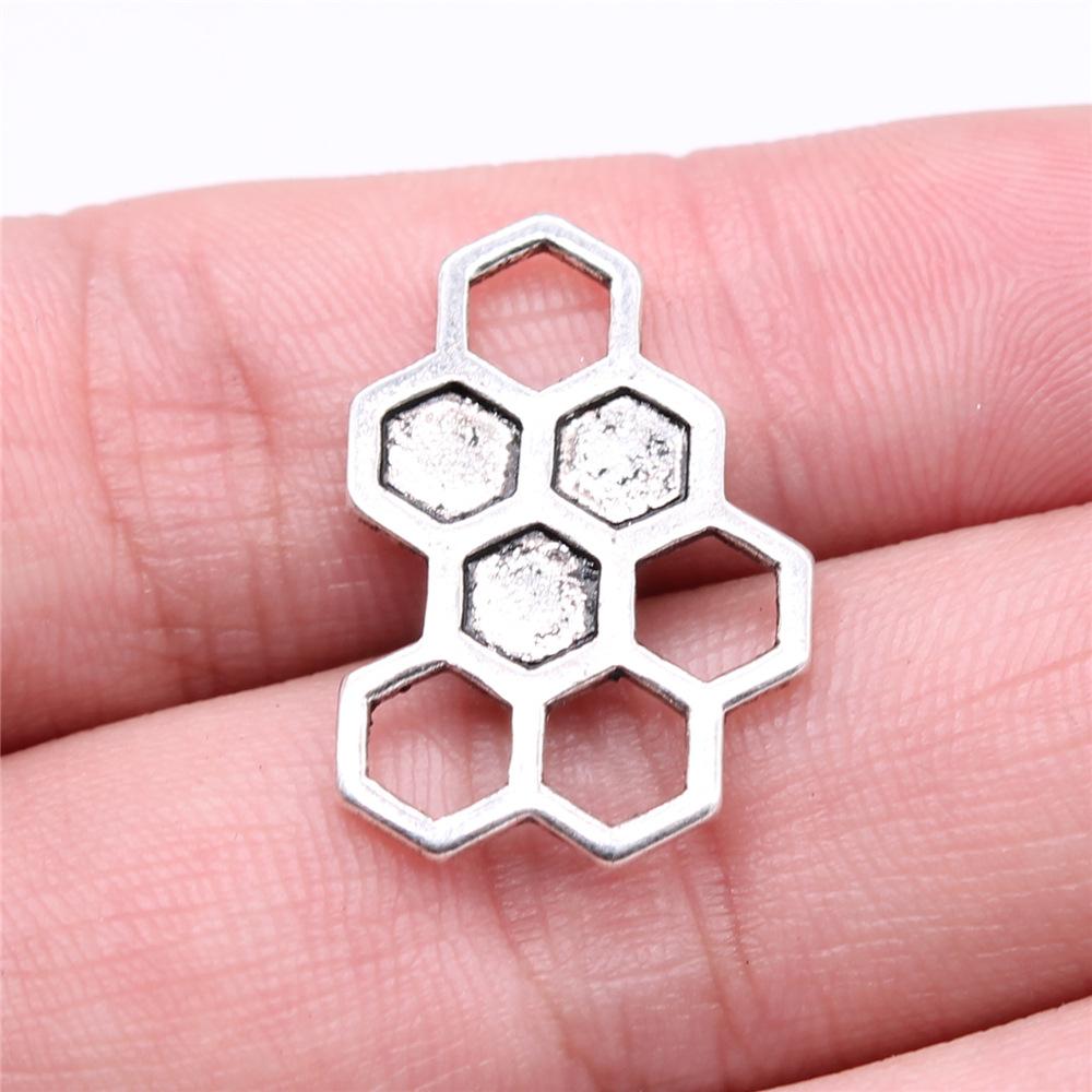 20pcs Charms Hexagonal Honeycomb DIY Jewelry Findings Antique Silver Color Bee Honeycomb Charms