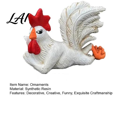 Office Desk Decor White Rooster Statue with Enchanting Posture & Long Eyelashes Creative Table Art Sculpture Funny Resin Indoor Outdoor Figurine