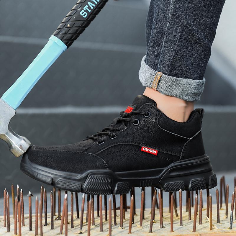 Men Leather Safety Shoes Anti-smash Anti-puncture Work Shoes Waterproof Lightweight Work Sneakers Indestructible Shoes Boots