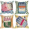 Sardines Can Decorative Throw Pillow Covers 18 X 18 Set of 4, Beach Coastal Fish Fisherman Aesthetic Porch Outdoor Home Decor, Retro Nautical Plaid