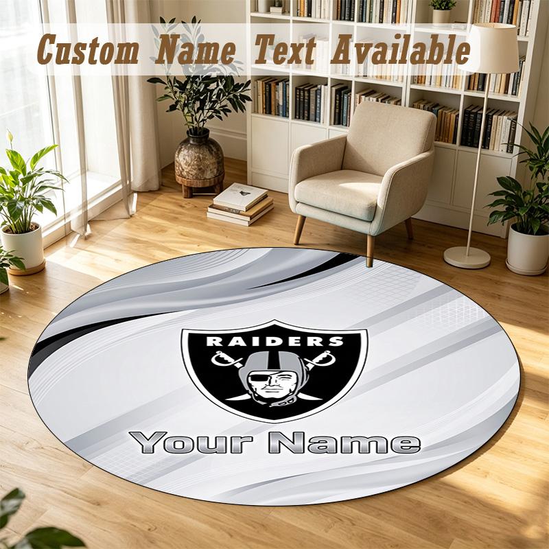 Round Rug Custom NameLas Vegas Raiders Pattern Non Slip Carpet Home Floor Decor
