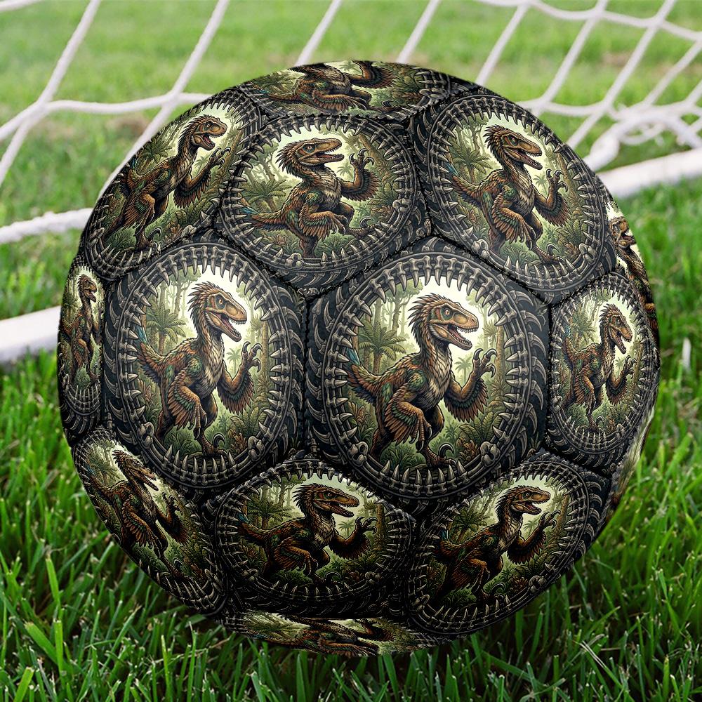 Prehistoric Dinosaur Artwork Round Football Size 5 Adult Ball Suitable for Training Matches and Outdoor Team.