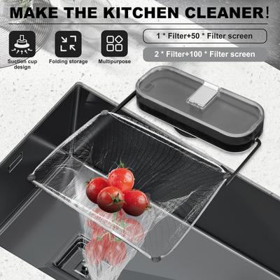 1/2Pcs Suction Cup Sink Filter Rack with 50/100 Filter Mesh Bag Foldable Kitchen Sink Waste Filter Anti Clogging Drain Basket