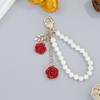 Retro Camellia Flower Pendant Pearl Keychains For Women Backpack Decor Keyring Mobile Phone Beaded Key Chain Diy Jewelry