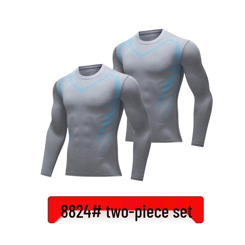 Men's High-Elastic Quick-Dry Compression Sports Tights and Long Sleeve Set for Basketball and Running.