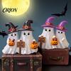 Halloween Mantel Countertop Decor Ghost Figurine, Cute Spooky Resin Statue with Retro Table Decorations Witch Hat for Table, Tiered Tray, Kitchen,