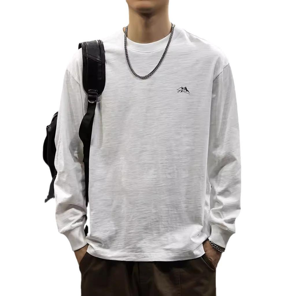 Spring And Autumn Texture Bamboo Cotton Men'S Long Sleeve T-Shirt Retro Trendy Brand Printed T-Shirt Autumn Loose Sweater