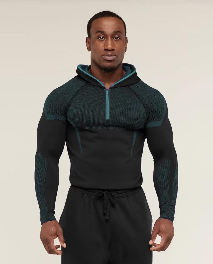 GYMSHARK Men's Onyx High Stretch Long Sleeve Hooded Fitness T-shirt