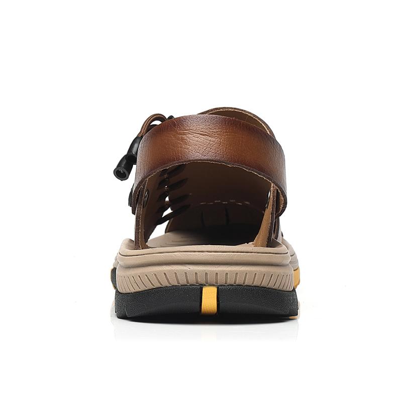 Plus Size Hand Stitching Men Genuine Leather Hollow Out Beach Sandals