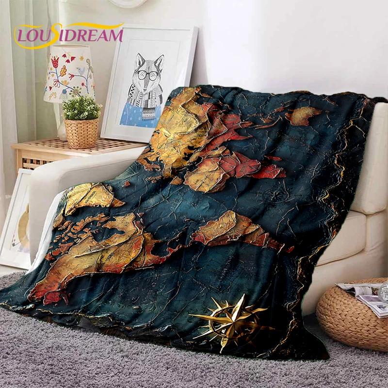 Retro Antike Seekarte Kraft Weltkarte Kompass Weiche Decke, Weiche Überwurfdecke für Zuhause Schlafzimmer Bett Sofa Abdeckung Kind