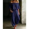 Womens Off Shoulder Long Sleeve Top Drawstring Waist Tapered Pants Two Piece Casual Outfit