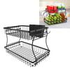 2 Tier Fruit Organizer with Basket and Hooks Detachable Storage Holder for Kitchen Vegetable Bathroom Supplies