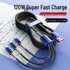 120W Ice Crystal Gradient 3-in-1 Braided Fast Charging Cable for Huawei, Apple, and Android Devices