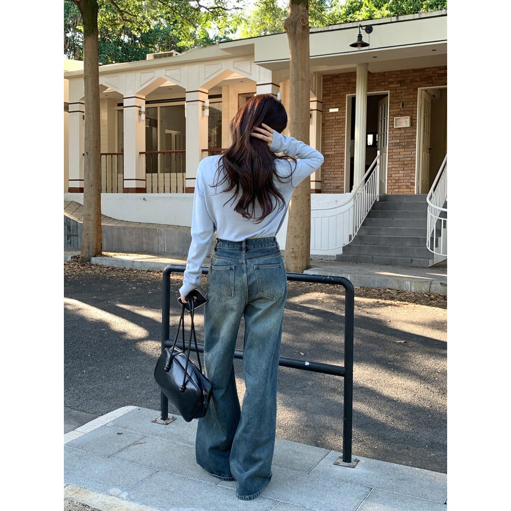 Heavy Industry three-dimensional washed retro wide-leg velvet jeans for women, high-waisted loose and lazy floor pants