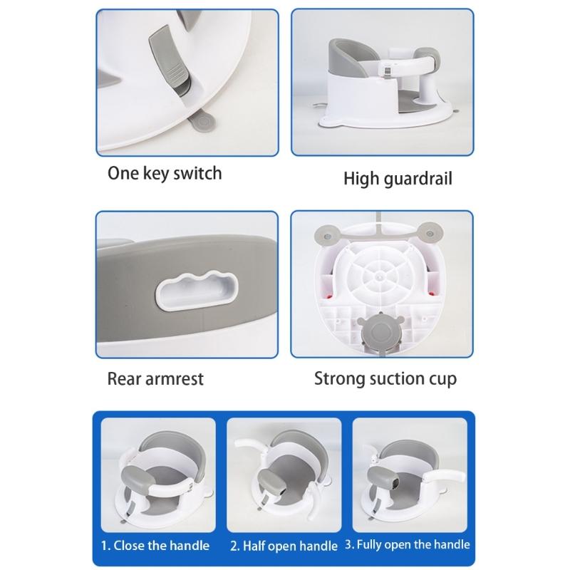 Baby Chair with Strong Suction Cup, Not Easily Flipping Adjustable Armrests Child Assisted Shower Chair Bathroom Stool