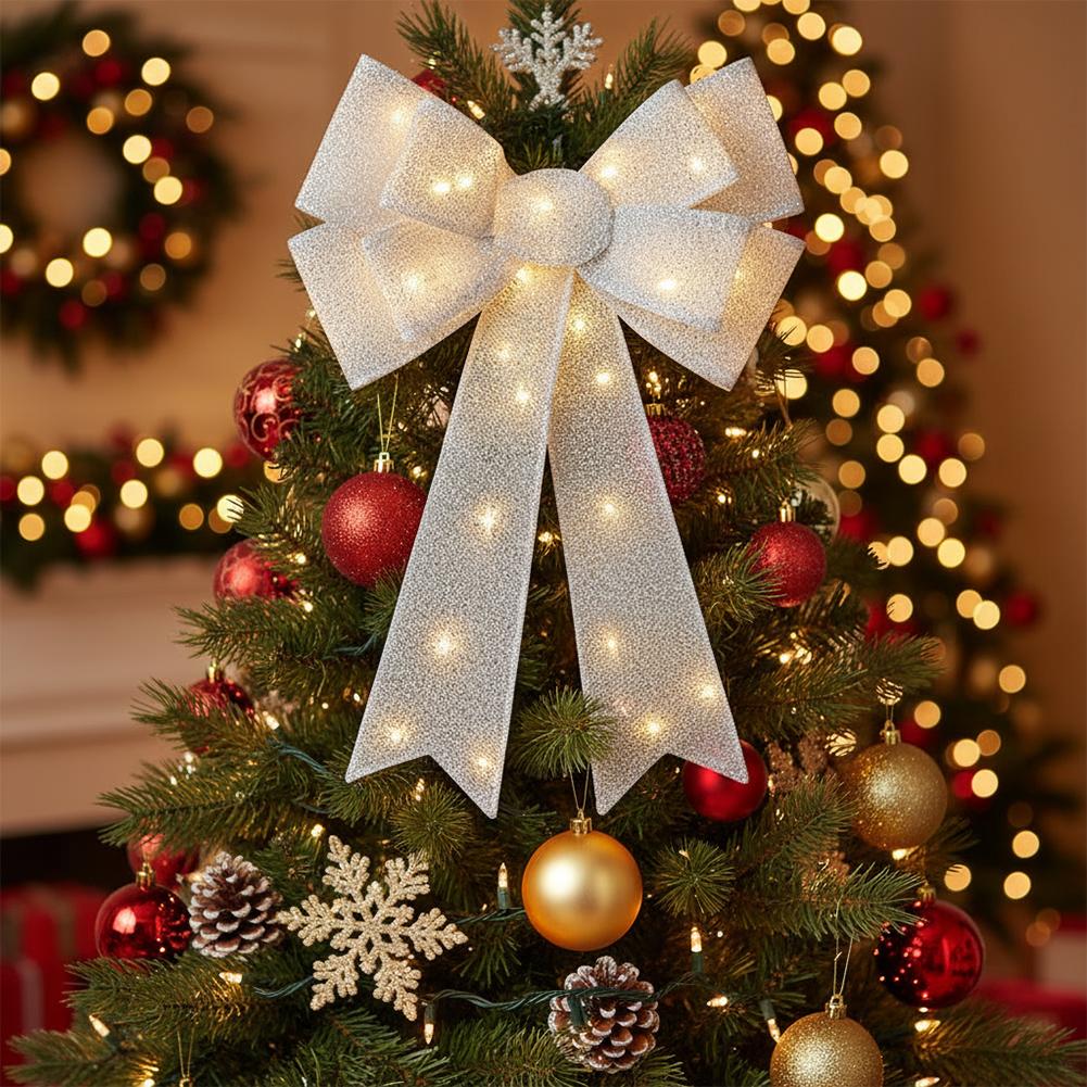 Multicolor Illuminated Christmas Bow With Red LEDs 54cm Weather Resistant Hanging Ornament For Front Door Garage Wall Festival D