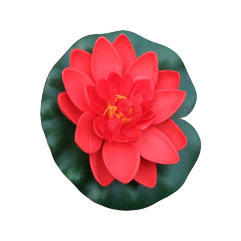 Artificial Floating Foam Lotus with Water Lily Pad Flower Lifelike Floral Ornanment for Home Garden Pond Decor Assorted Colors