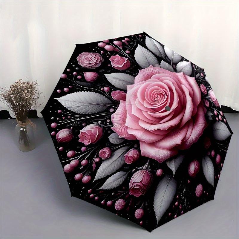 1pc Pink Rose Mandala Design Umbrella with Plastic Handle,Suitable for All Seasons Home Travel Outdoor UmbrellaB1594