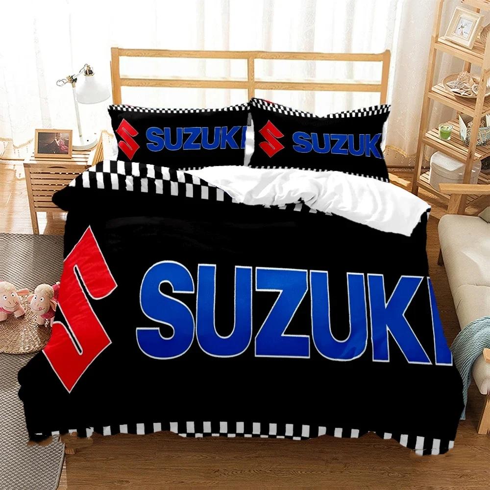 Teenagers SUZU motorcycle Casal Duvet Cover Comforter All Season Bedding Sets Soft Quilt Cover and Pillowcases Single/Double