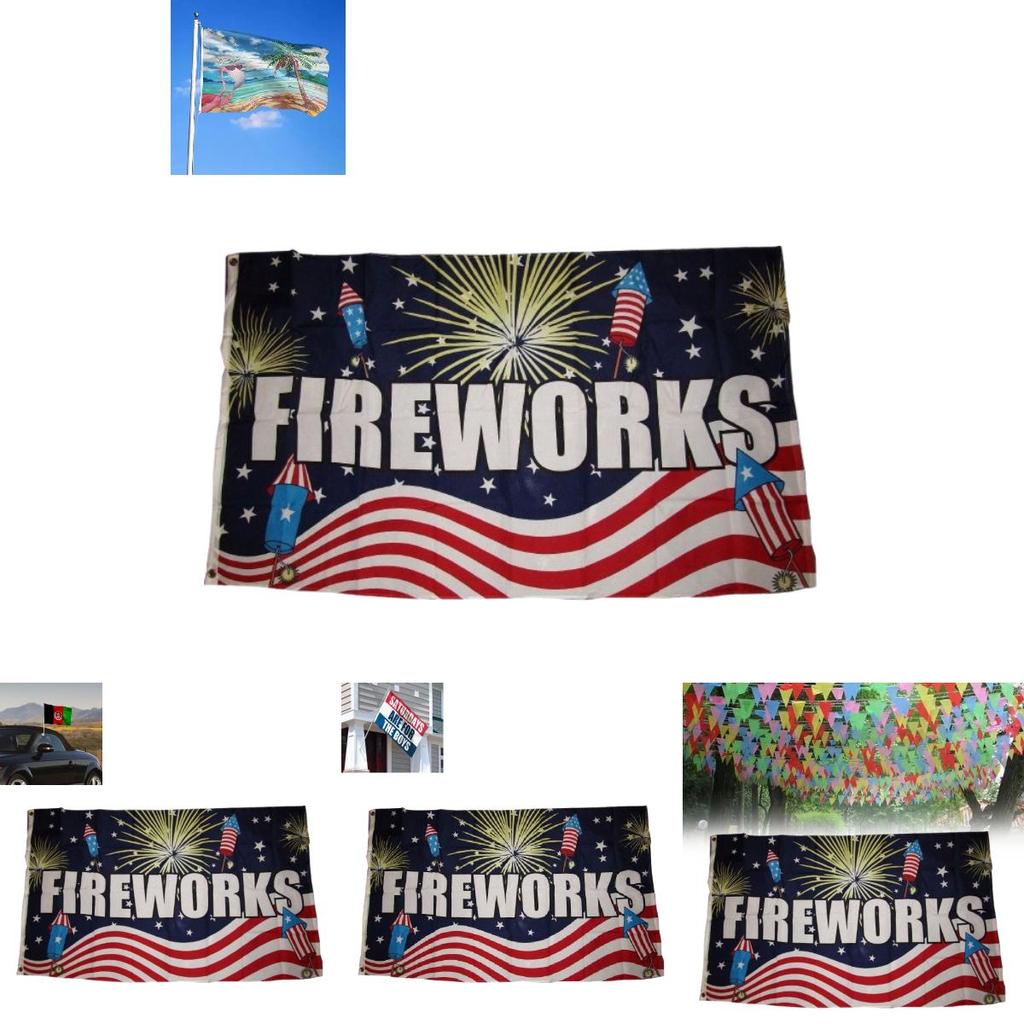 Fireworks Letter Pattern Polyester Festival Flag For Outdoor Decoration And Special Occasions