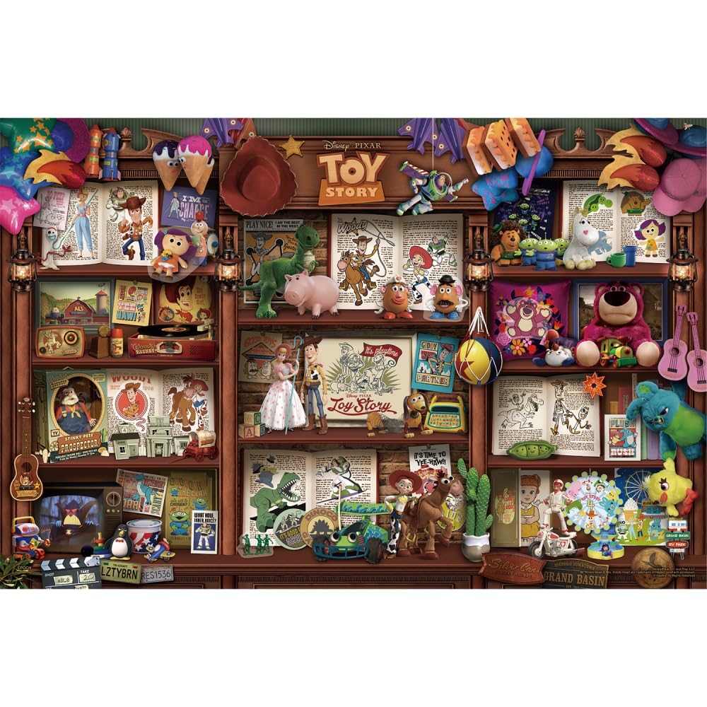 EPOCH 1000-Piece Jigsaw Puzzle, Disney "BookshelfToy Story" (50x75cm), 97-707s, Puzzle Decoration Collage, Includes Glue, Spatula, and Decorative