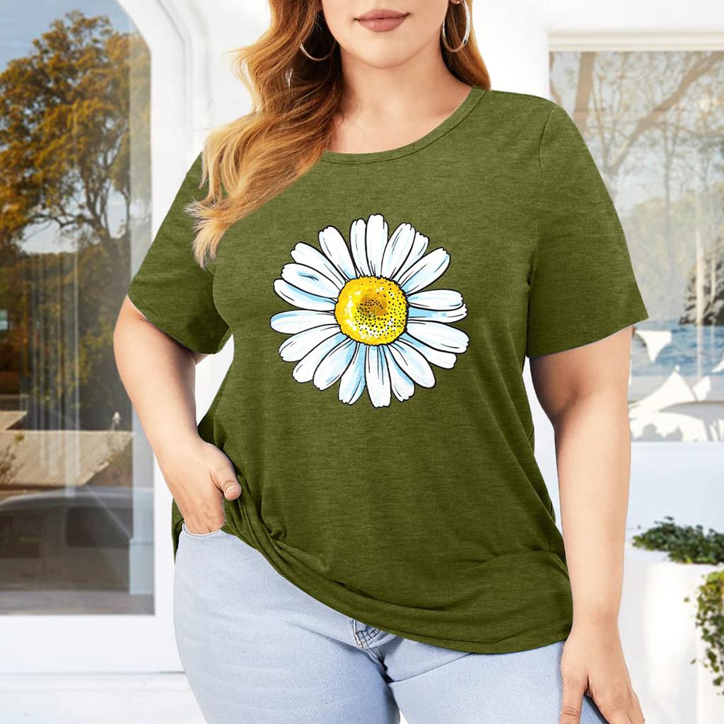 Women'S Cute Printed Short Sleeve Round Neck Front Shoulder Vintage Short Sleeve Summer Loose Shirt Top