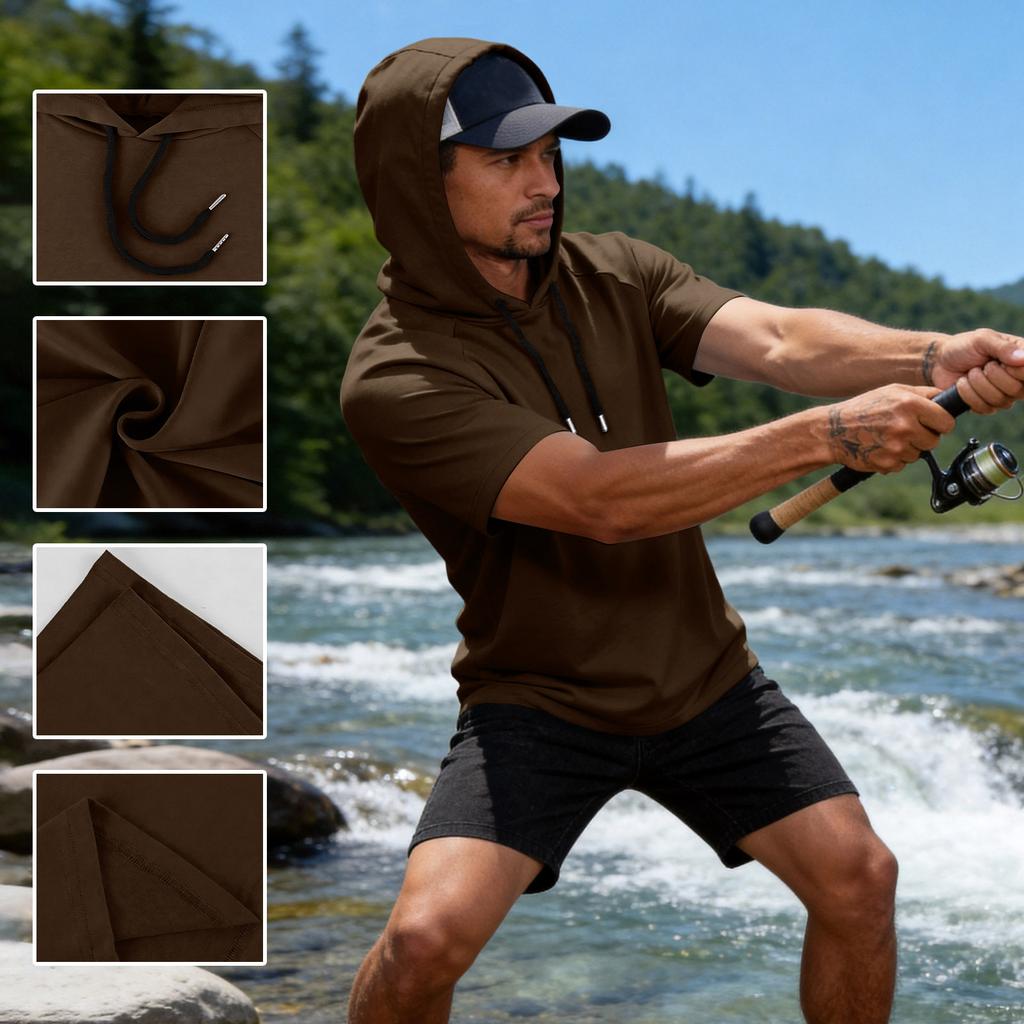 Men's Breathable Lightweight Short Sleeve Hoodie, Sport Casual Tops For Fishing, Fitness & Outdoor Sports