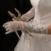 White Lace Long Beads Bridal Wedding Gloves Dress Etiquette Accessories Embroidered Tulle Gloves