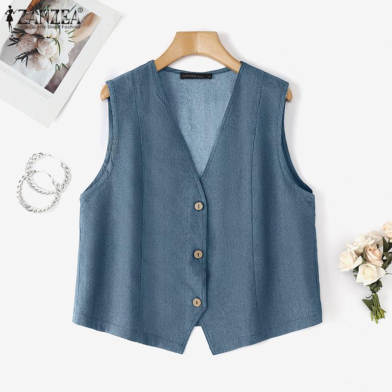 

ZANZEA Women Casual V-Neck Summer Sleeveless Cardigan Vest Tops S чёрный